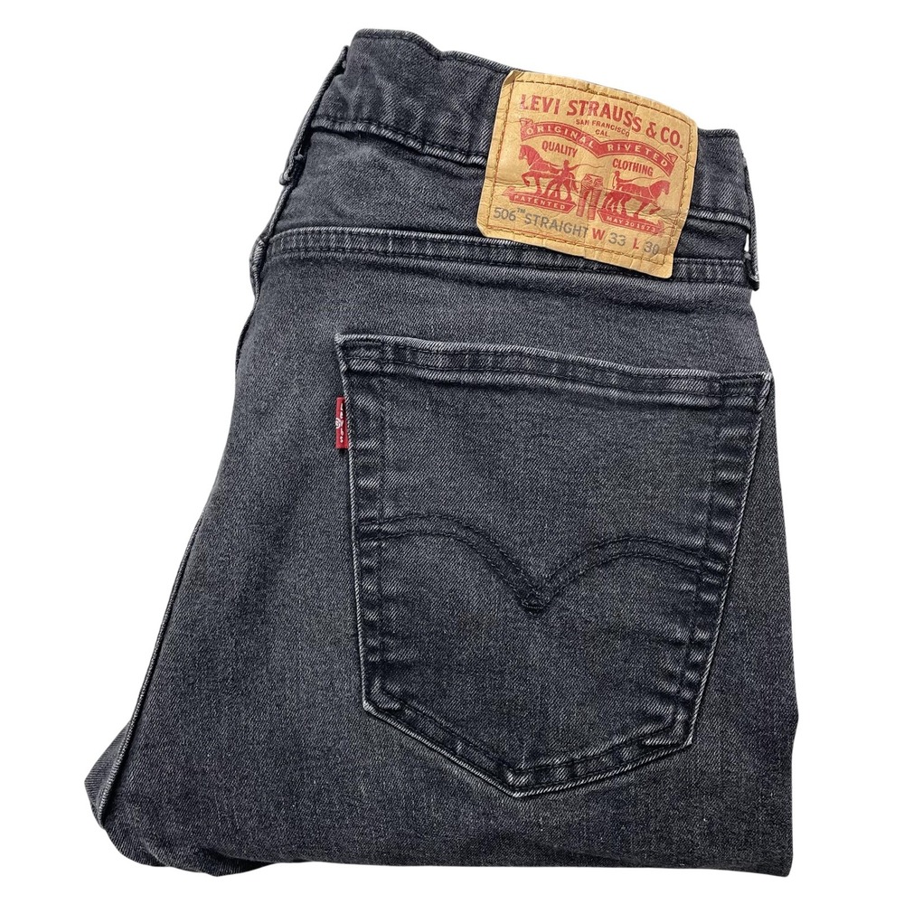 Levis 506 Straight Jeans Mens 33x30 Gray Charcoal Wash Straight Leg Denim Pants